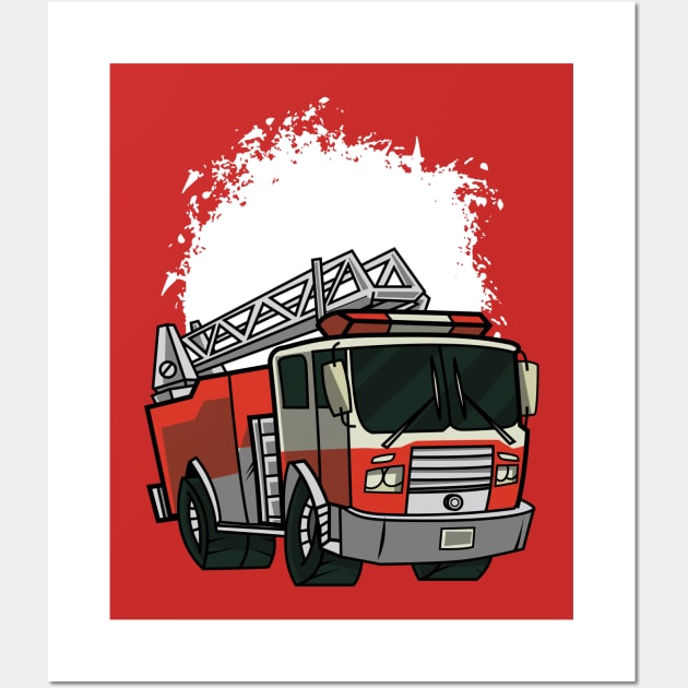 Fire Truck Kids Illustration Wall Art by FelippaFelder